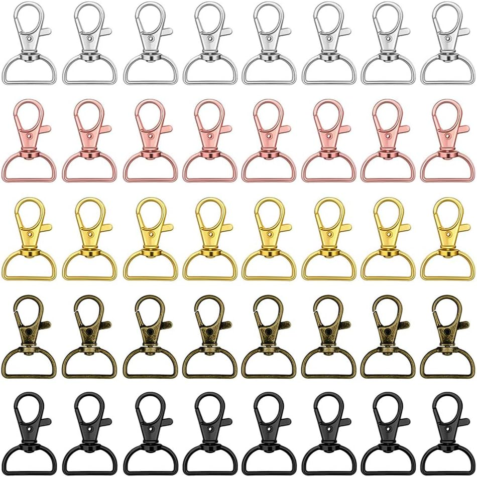 40 Pieces Swivel Snap Hooks Lanyard Snap Hooks Keychain Clip Hook Lobster Claw Clasp Metal Hook Clasp with D Rings for Keychain Purse Hardware Sewing Craft Project image number 2