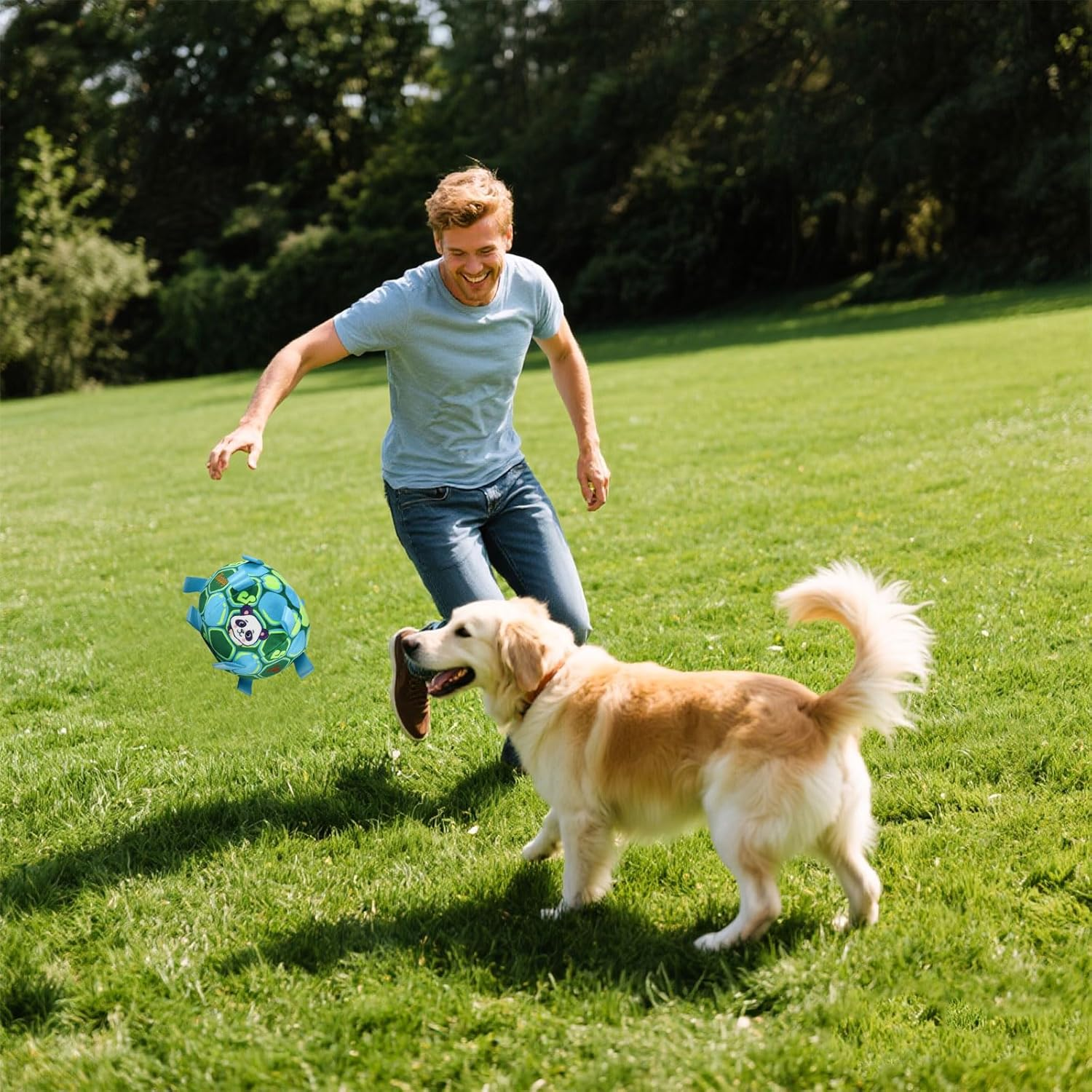 15 Cm Dog Ball Toy, Plush Interactive Dog Ball with Hanging Sign and Bells, Dog Toy Ball for Indoor Outdoor Entertainment (Blue Football) image number 3