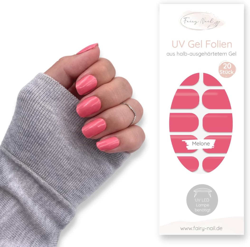 Fairy Nail UV Nail Foils, Self-Adhesive Gel Foils, Semi-Cured, Pack of 20 Nail Wraps, Nail Polish Strips for Sticking, Melon image number 1