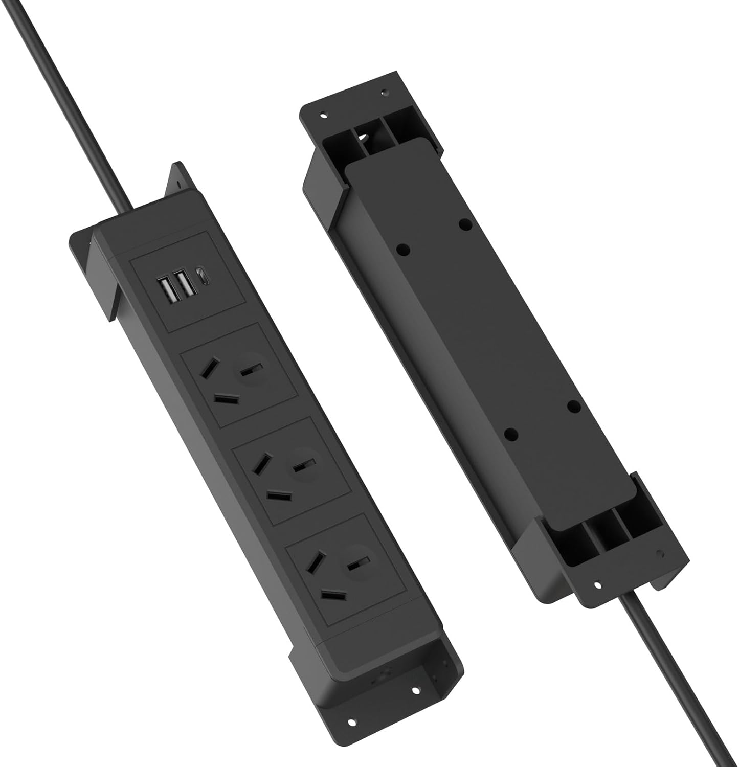 Wall Mount Power Strip with 3 AU Outlets, USB & USB-C Charging Ports, under Desk Power Strip Mountable Power Board with 1.8M Cord, Overload Protection, under Desk or Kitchen Cabinet Installation image number 5