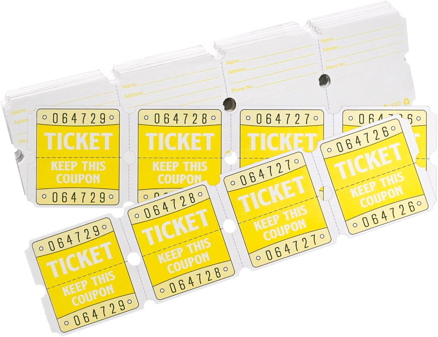 L LIKED 100 Raffle Tickets, 50/50 Double Roll Tickets for Event, Raffles, Carnival, Door Prizes and Class Reward (Yellow) image number 2