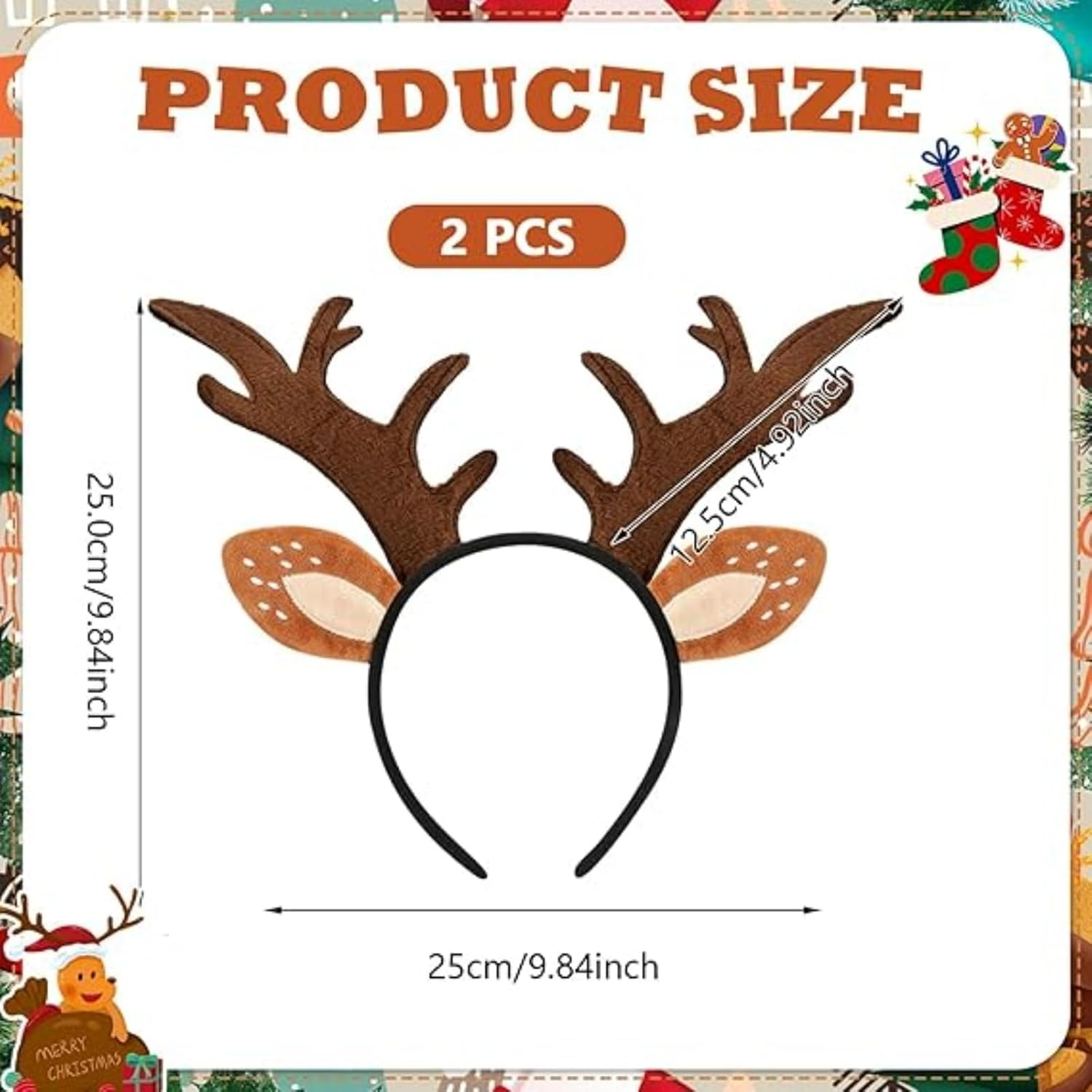 Itadaku 2 Pcs Christmas Reindeer Headbands for Women and Girls, Fun Holiday Party Hair Accessories for Christmas Celebrations image number 1