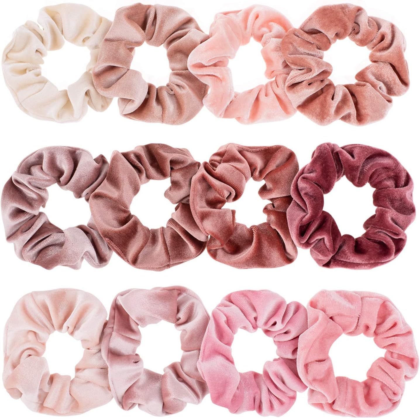 Whaline 12 Pieces Blush Theme Hair Scrunchies Velvet Elastics Pink Lovers Scrunchy Bobbles Soft Hair Bands Hair Ties Hair Accessories for Women or Girls (12 Blush) image number 3
