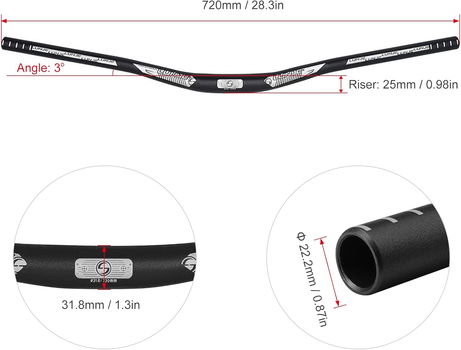 31.8X780Mm Bicycle Handlebar - Cycling Aluminium Alloy MTB Extra Long Riser Bar image number 3