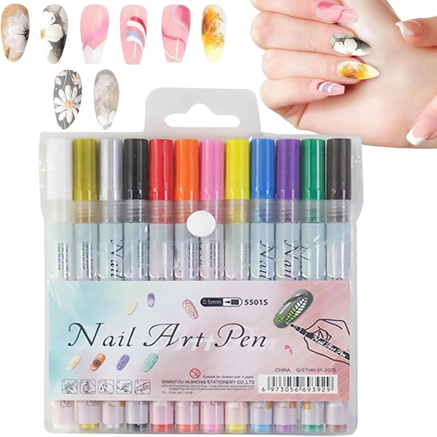 12 Colour 3D Nail Art Pens Set, Acrylic Paint Pens, Quick-Drying Waterproof Graffiti Dotting Pen for DIY Dot Line Flower (Upgraded Version) image number 4