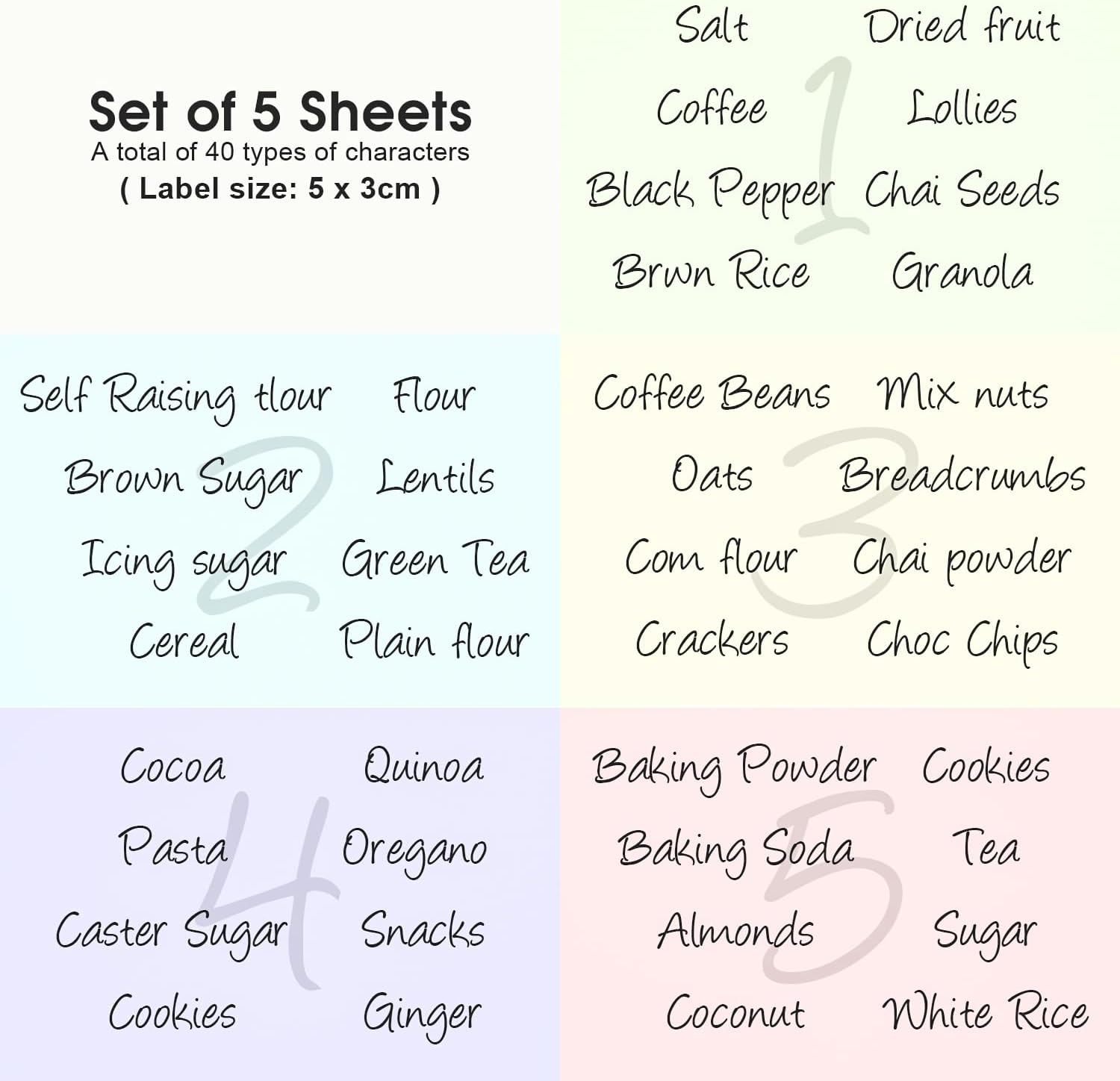 Pantry Labels for Food Containers, 40PCS Pre-Printed Kitchen Food Organization Labels for Storage Canisters Jars Bins,Minimalist Food Labels Stickers Food Jar Label (1Pack) image number 1