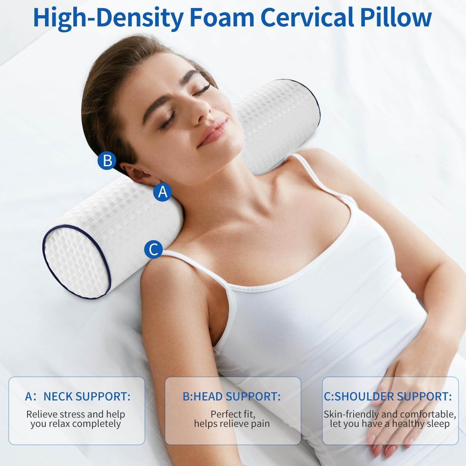 Cervical Pillow Neck Roll Pillow Support Pillow for Ergonomically Designed, Sleeping Memory Foam, Breathable,Comfortable, Alleviates Pain Ideal for Head, Neck, Spine, Lumbar Traction (Dark Blue) image number 2
