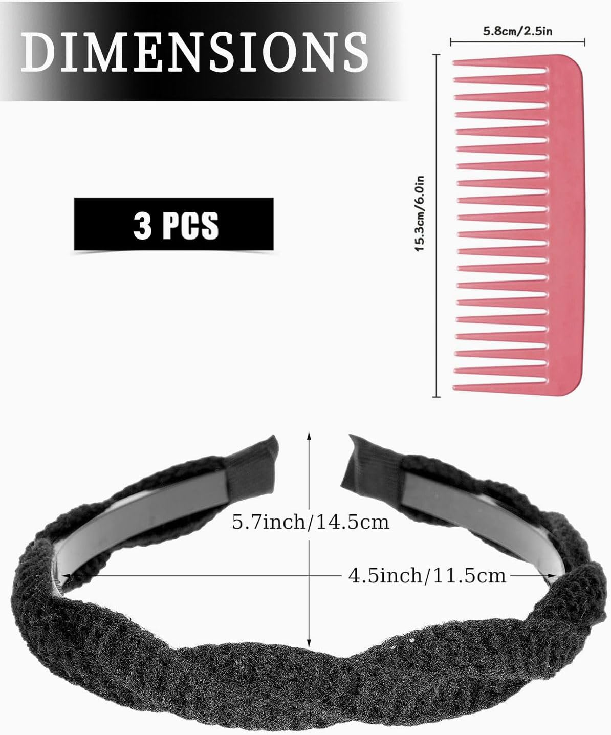 IPNSDON Set of 2 Hair Bobbles for Women, Braided Hair Scrunchies, Retro Toothed Hair Scrunchies, Fashion Hair Accessories for Women and Pink Comb for Daily Grooming image number 3