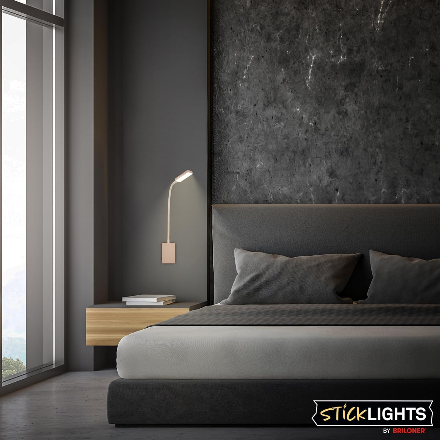 BRILONER - LED Reading Lamp without Power Connection and No Drilling with Battery, Touch, Dimmable, Warm White Light, Wall Light, Wall Lamp for Gluing, Bed Lamp, Reading Light, Bedside Lamp, 7.5 X 3 X image number 3