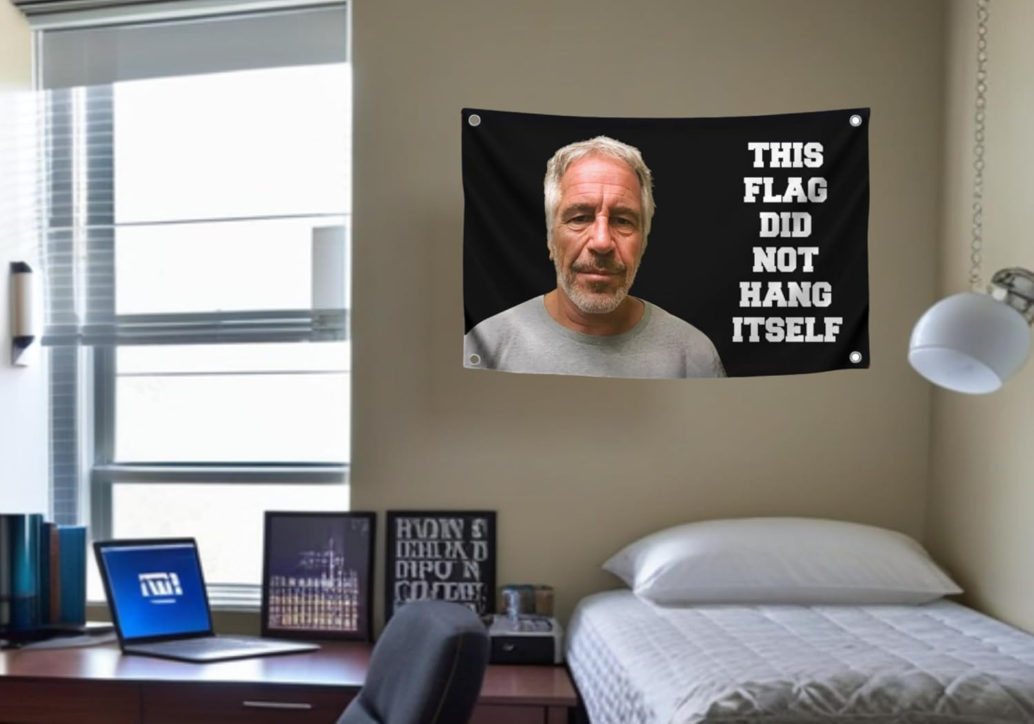 3X5 FT Banner with 4 Brass Grommets - This Flag Did Not Hang Itself - Jeffrey Epstein Tapestry Funny - Tapestrys Cool Wall Flag - College Dorm Room Meme Banners Flags for Bedroom Teen Guys Boys image number 4