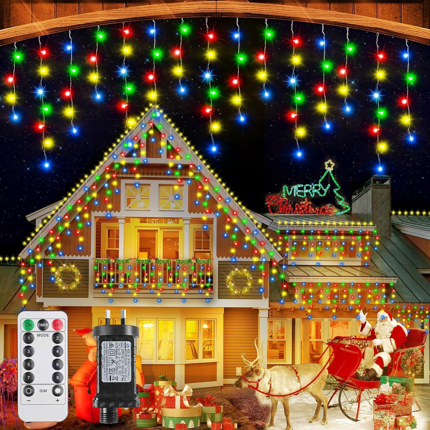 Christmas Lights Outdoor, Icicle Lights 32.8 Ft 400 LED Fairy Lights with Remote 8 Modes Icecycle String Lights Cascade for Wedding Indoor outside Party Holiday House Xmas Decorations(Colorful)