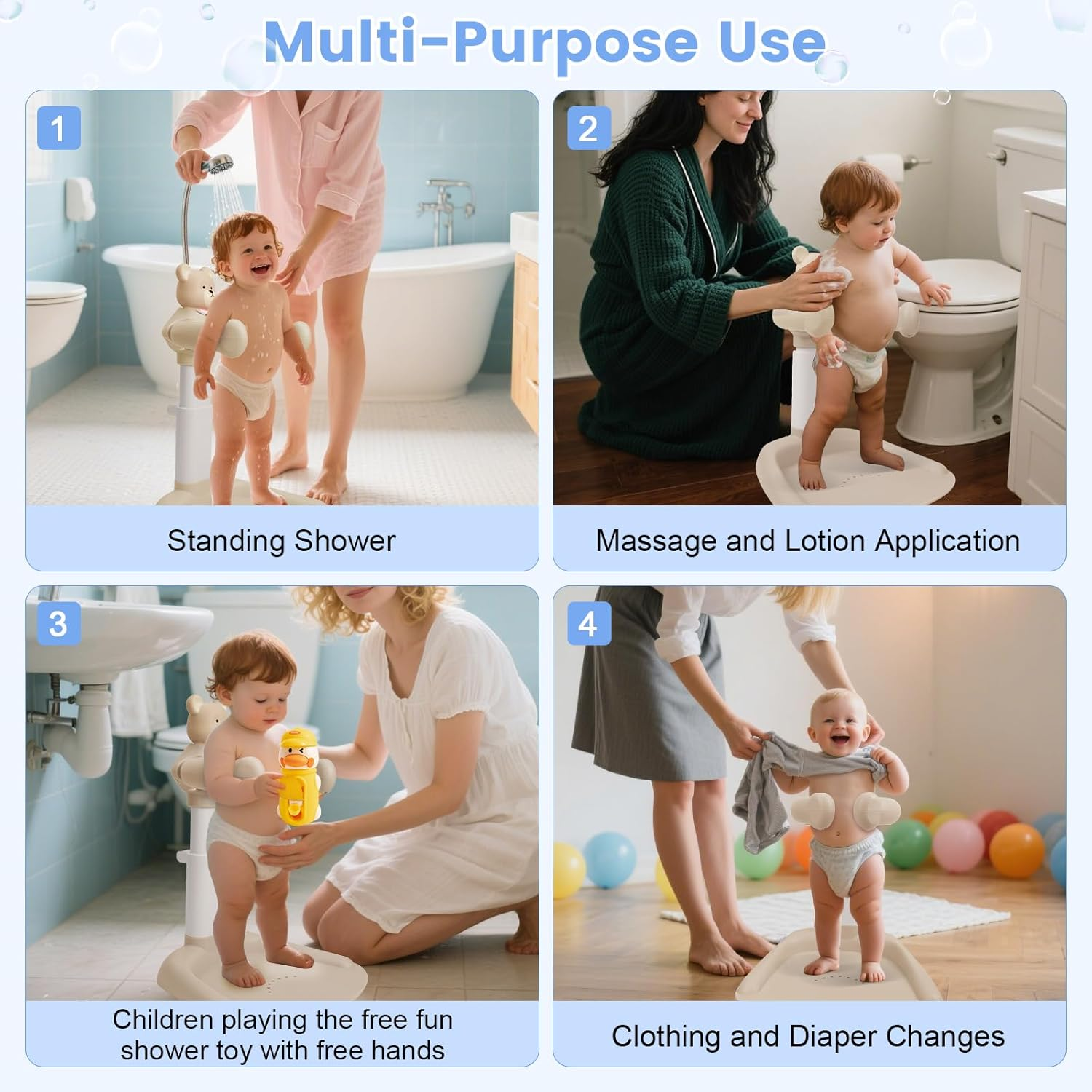 JOLLY BOFFIN Adjustable Baby Shower Stand with Slip Base, Huggable Bear Bathing Support, Bath Standing Seat image number 1