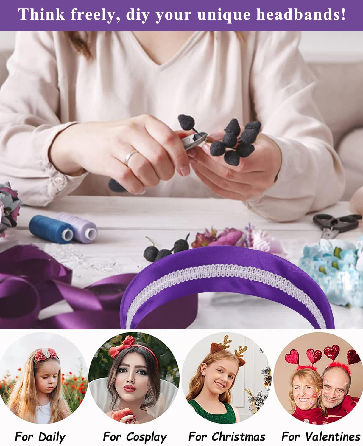 Wecoe Dark Purple Headband 1.6 Inch Wide Silk Satin Headband Women Non Slip Fashion Plain Head Band Solid Hair Band DIY Holiday Hair Accessories for Women Girls Diademas Para Mujer Gifts image number 4