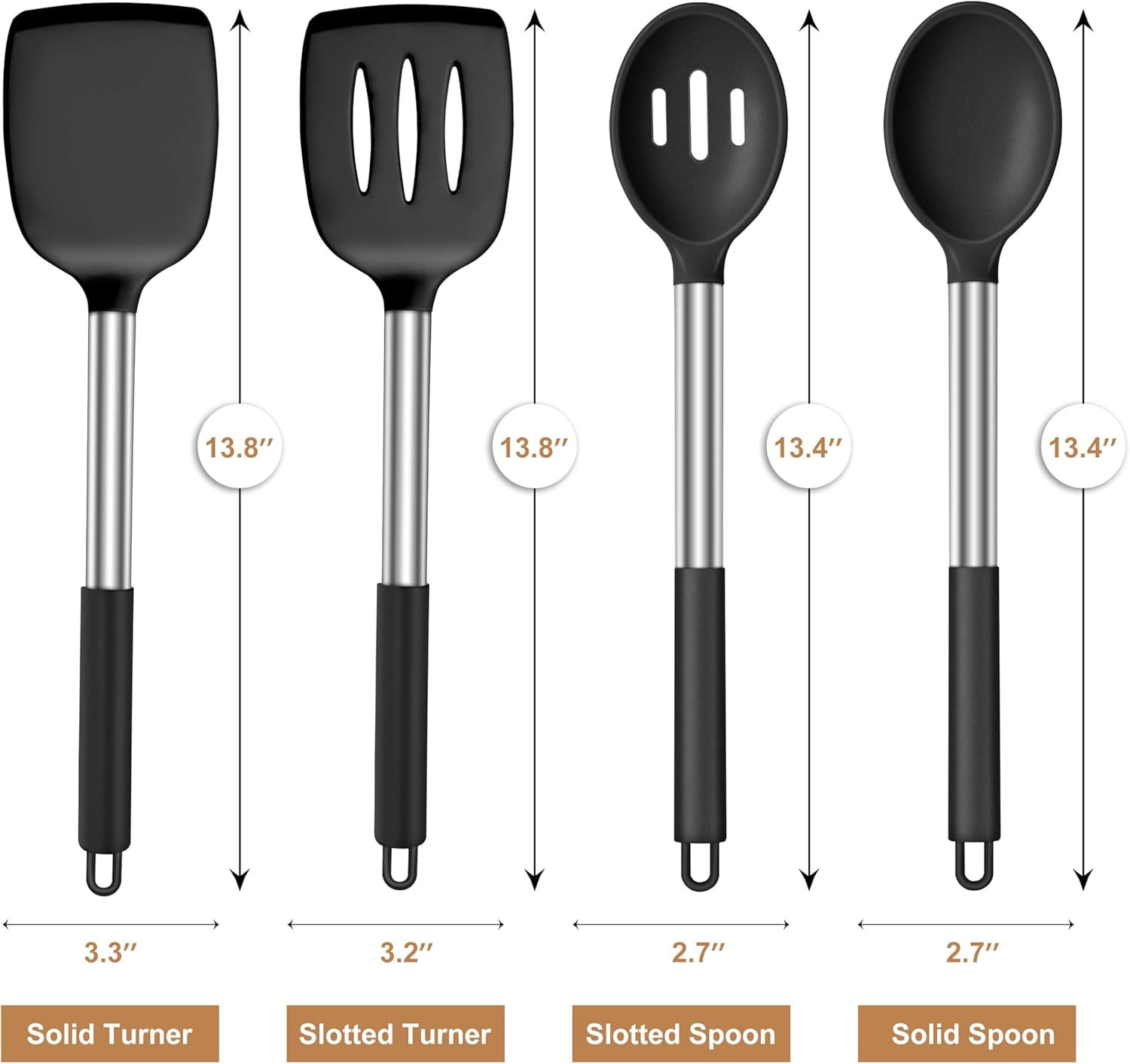 LIANYU Kitchen Cooking Utensils Set of 4, Silicone Spatula Cooking Spoon Set for Nonstick Cookware, Heat Resistant Kitchen Gadget Tools with Stainless Steel Handle, Heat Resistant Utensils, Black - 6, Gray image number 4