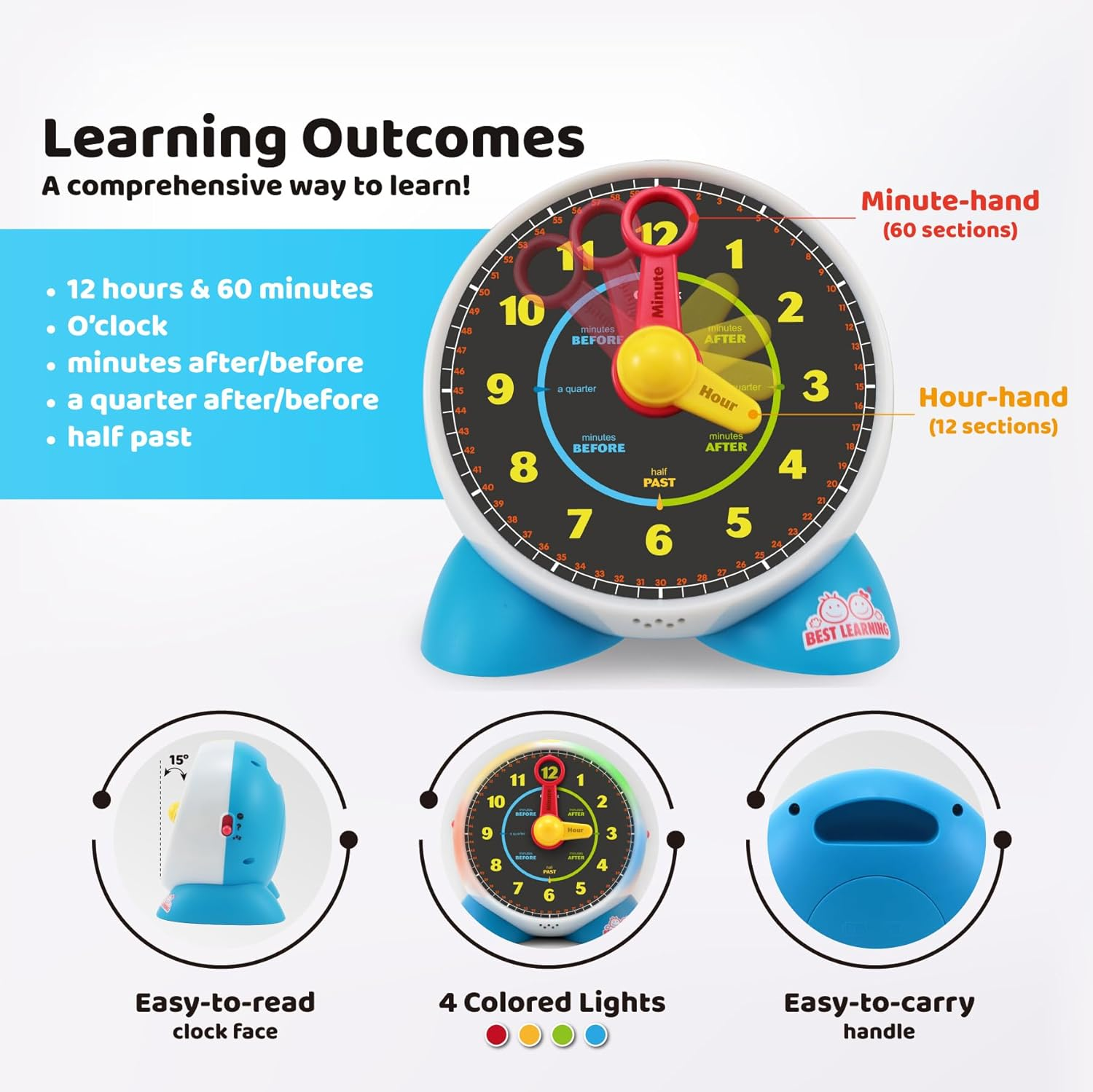 Best Learning Learning Clock - Educational Talking Learn to Tell Time Light-Up Toy with Quiz and Sleep Mode Lullaby Music - Ideal Birthday Toddlers & Kids Ages 3 to 6 Years Old