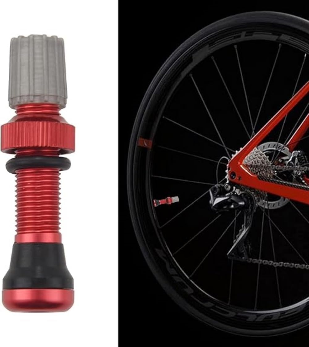 2Pcs 44Mm Red Tubeless Air Valve Aluminum Alloy Tyre Valve round Base Small Size Valves for MTB Road Bike Tubeless Valve Stem (With Caps) image number 6
