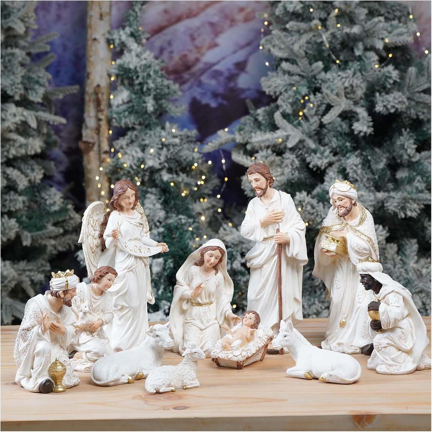 Zayton Nativity Set Christmas Indoor 11 Pcs 12.5 Inch Scene Statue Figurines Jesus Manger Crib Ornament Church Xmas Home Catholic Religious Decoration image number 3
