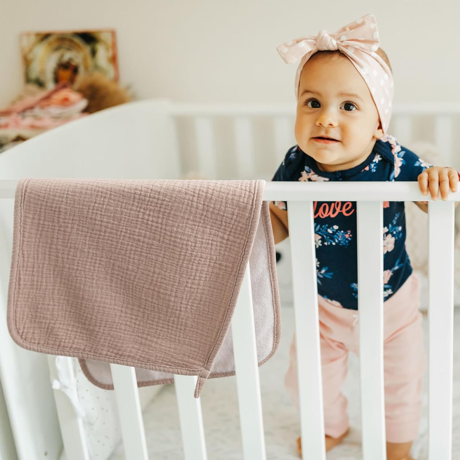 Bearmoss Molleton Cloths Baby 100% Cotton Soft Burp Cloths Baby, Breathable and Extremely Absorbent Muslin Cloth for Absorbent Muslin Cloths 60 X 60 Cm (White Apricot) image number 3