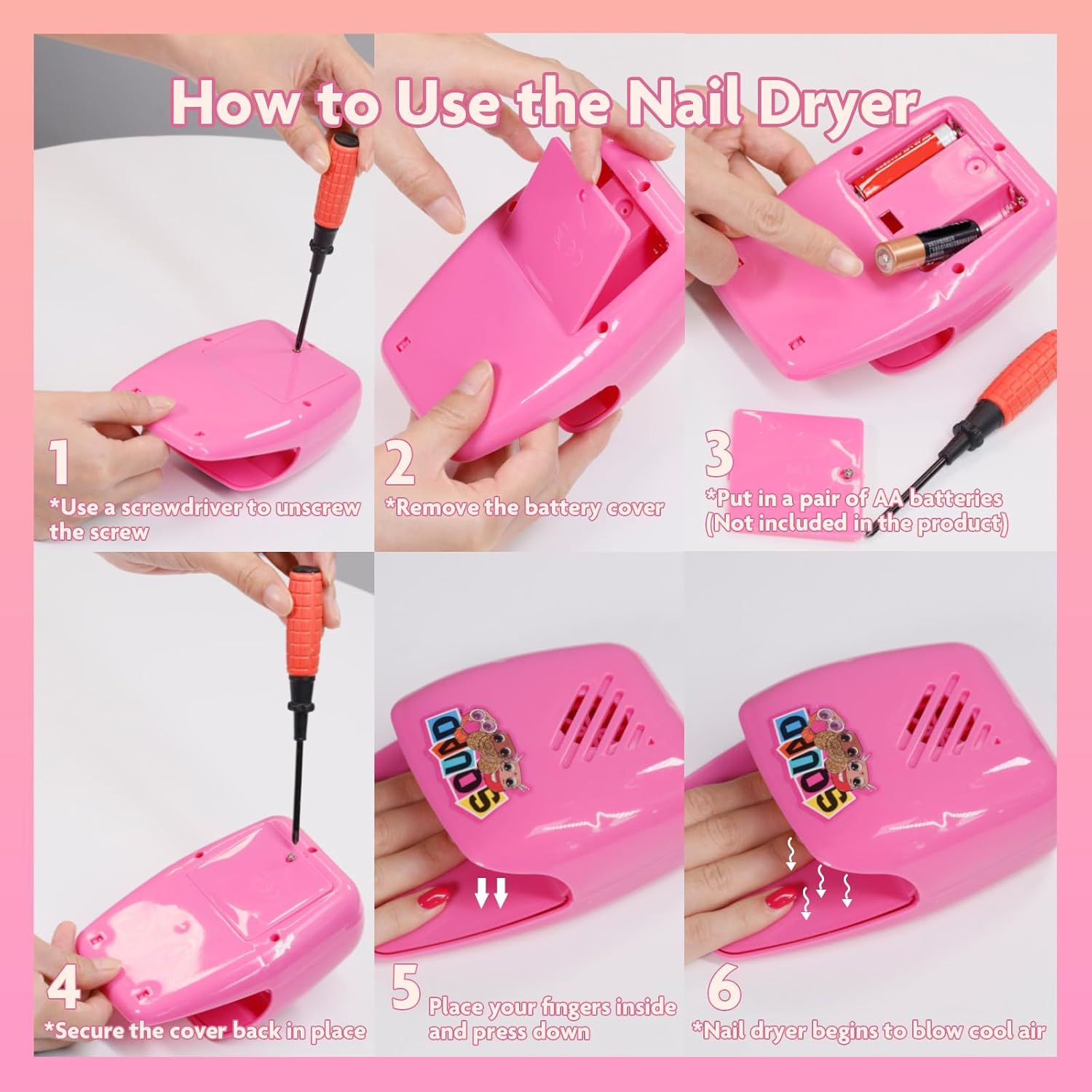 L.O.L Surprise! 8 Pc Non Toxic Nail Polish Set for Kids with Nail Dryer | Peelable Nail Varnish Kit for Ages 3+ by Townley Girl image number 4