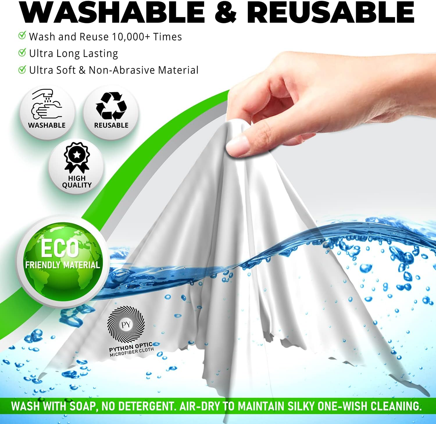 Python Premium Microfiber Cloth 12X16In - Scratch-Free Optical Lens & Glasses Cleaner, Screen Cleaning for Computers, Tvs, Apple Devices, Zeiss Lenses, Luxury Watches & Expensive Optics image number 2