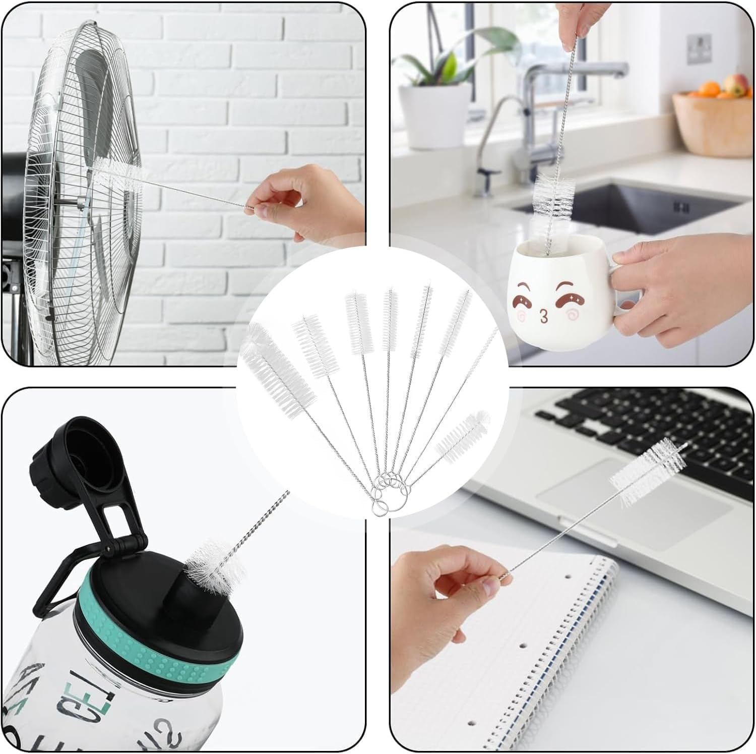 8 Pieces Small Bottle Brushes, Nylon Straw Cleaning Brush Set for Washing Narrow Neck Water Bottles, Glasses, Teapot Pourers (White) image number 6