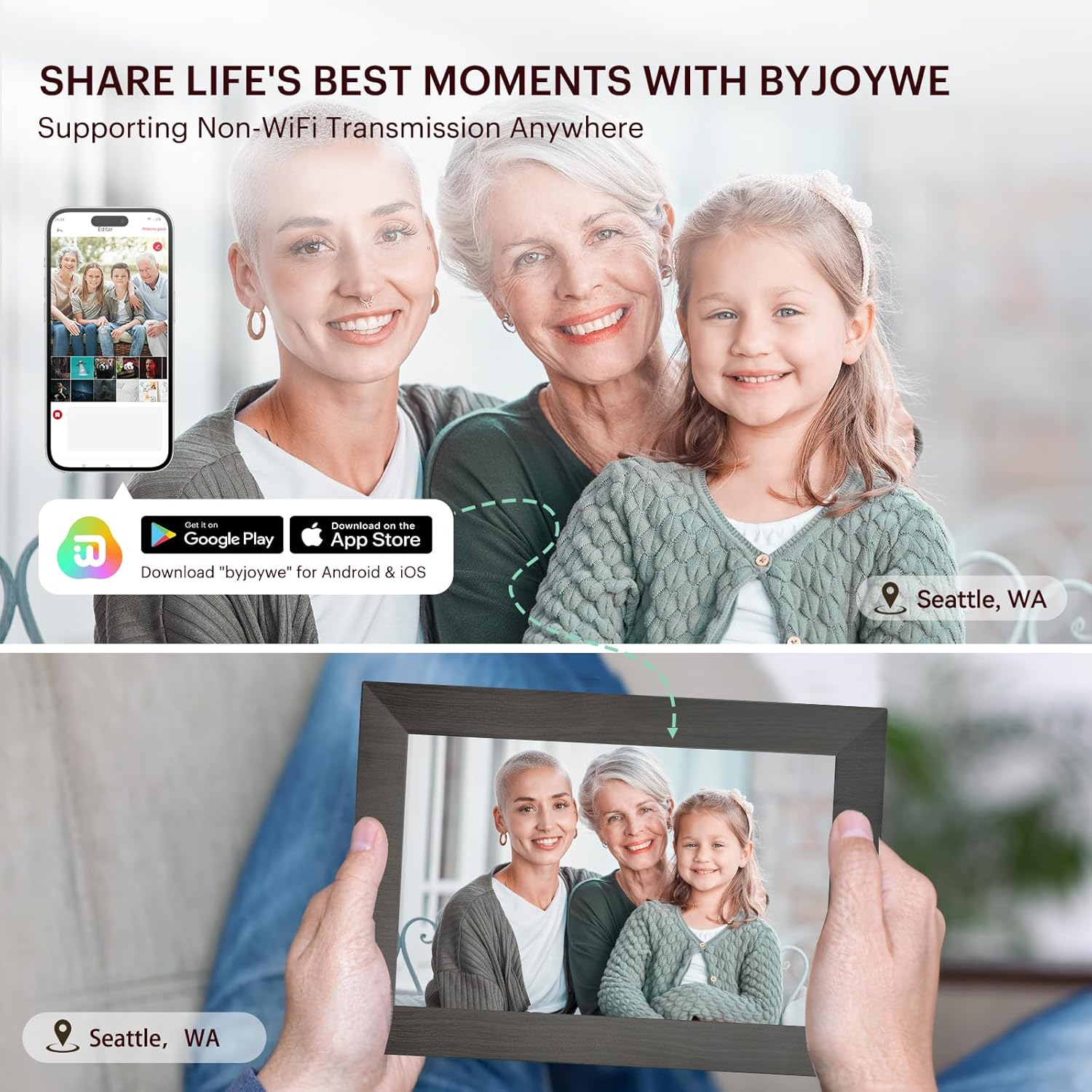 BWJBSW 10.1 Inch Wifi Digital Photo Frame, 1280X800 HD IPS Touch Screen with 32GB Storage, Digital Picture Frame for Wall/Tabletop Display, Extend Storage by Micro SD Card, - Black image number 4