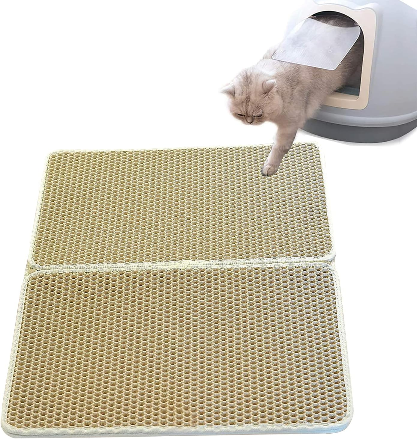 Premium Double Litter Mat, EVA Cat Litter Tray Mat, 58 X 75 Cm, Foldable Cat Litter Mat, Honeycomb Design Mat, Waterproof Double Layer Design, Honeycomb Mat image number 3