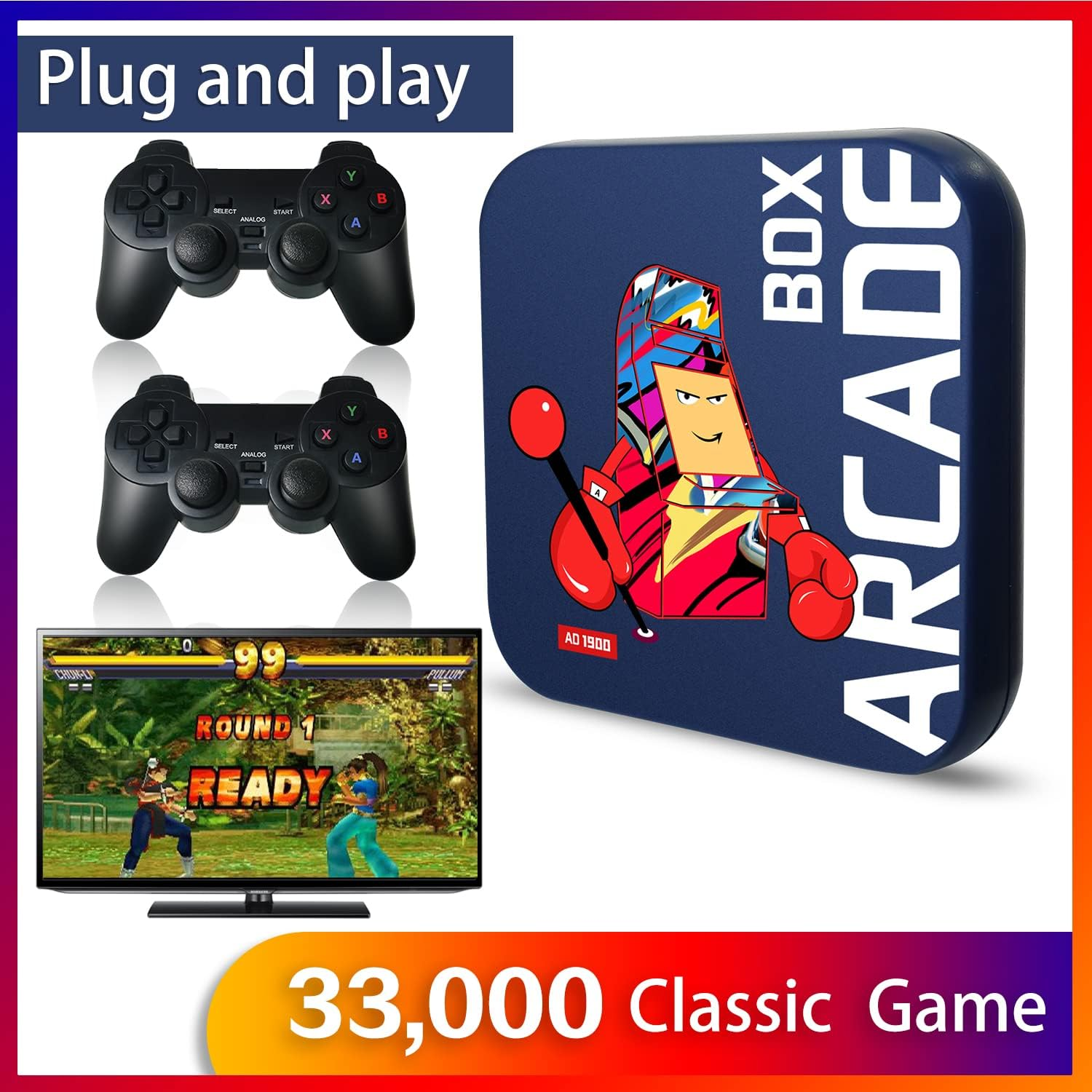 Arcade Box Emulator Game Console with Built-In 33000 Games, 50+Emulator, 2 Wireless Controllers, Contain NES/NEOGEO/DC/N64/PS1/PSP Etc, 64G Card image number 2