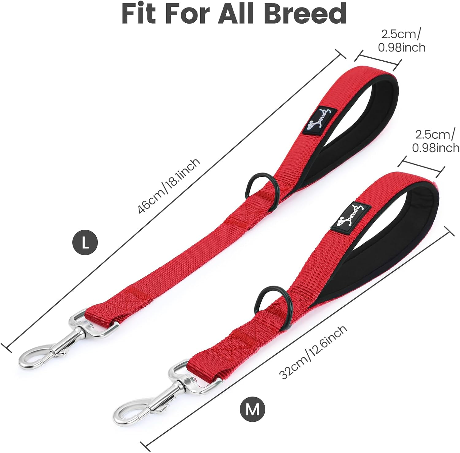 PETTOM Short Dog Lead for Large Dogs Soft Padded Handle Strong Dog Leads Easy Control Nylon Pet Walking Training Leads Handle (Red M) - Red L image number 3