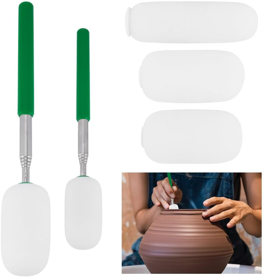 HOBBIESAY 2Pcs Telescoping Sponge Stick with 3Pcs Detachable Sponge Head Pottery Sponge for Clay Pottery Sponge Brush for Art Clay and Pottery Cleaning image number 4