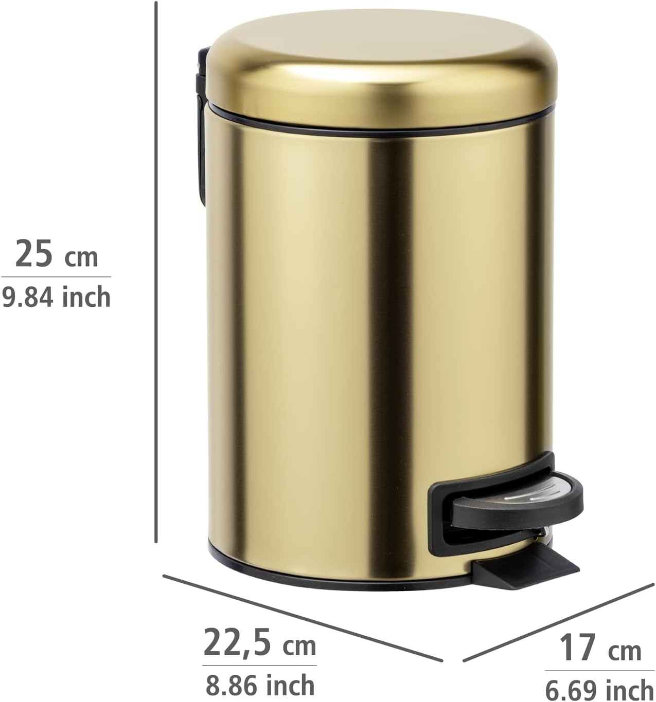 Wenko Leman Cosmetic Pedal Bin Matte Gold 3 L &ndash; Cosmetic Bin, Rubbish Bin with Anti-Fingerprint, Capacity: 3 Litres, Stainless Steel, 17 X 25 X 22.5 Cm, Gold image number 1