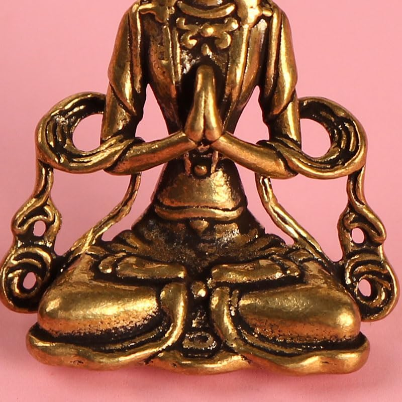 NOIAFZY 4PCS Vintage Solid Brass Miniature Buddha Figurine, Handcrafted Guanyin Avalokiteshvara Keychain Pendant, Antique Collectible Car Keyring, Turmeric Color Metal Accessory image number 6