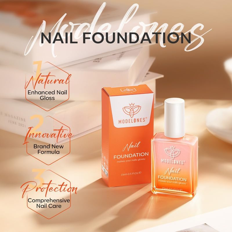 Modelones Nail Strengthener, Iridescent Pink Nail Natural Concealer Foundation Polish Air Dry Nail Growth Polish for Damaged Nails Imperfection Masking Gifts for Women 15Ml image number 6