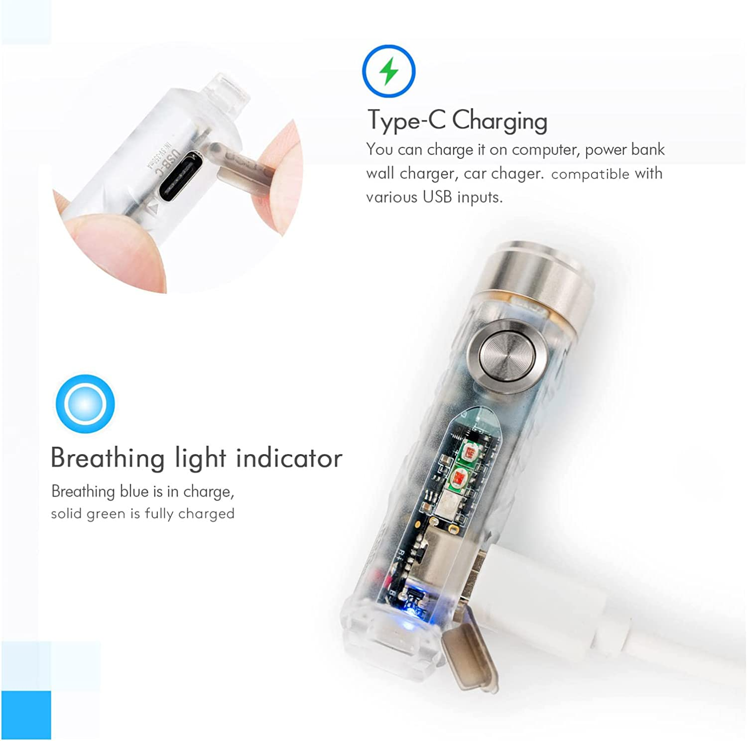 Rovyvon A8 USB C Rechargeable Keychain Flashlight, 650 Lumen Super Bright Mini Flashlights with Red Amber Setting, Magnetic Worklight for Hands-Free