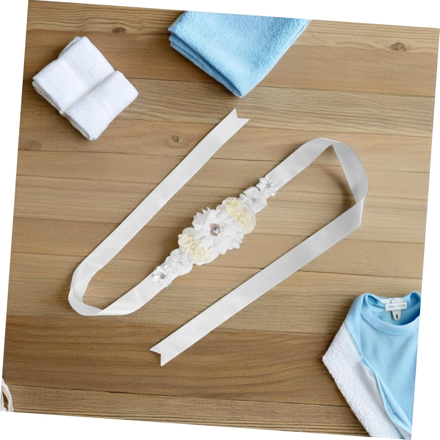 Toyvian Floral Maternity Sash Belt with Adjustable Support for Mom-To-Be Breathable Pregnancy Flower Sash for Shower Elegant Belly Band with Flower Accents for Maternity Photography And image number 2