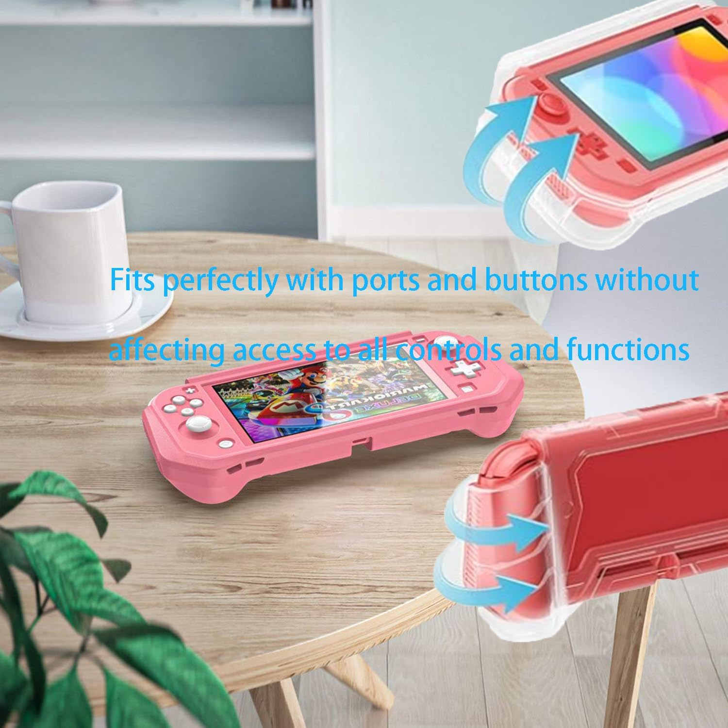 Roczential Protective Case for Shockproof TPU Cover with Built-In PC Screen Protector & Detachable Hand Grip | Includes 2 Thumb Grip Caps (Pink) image number 6