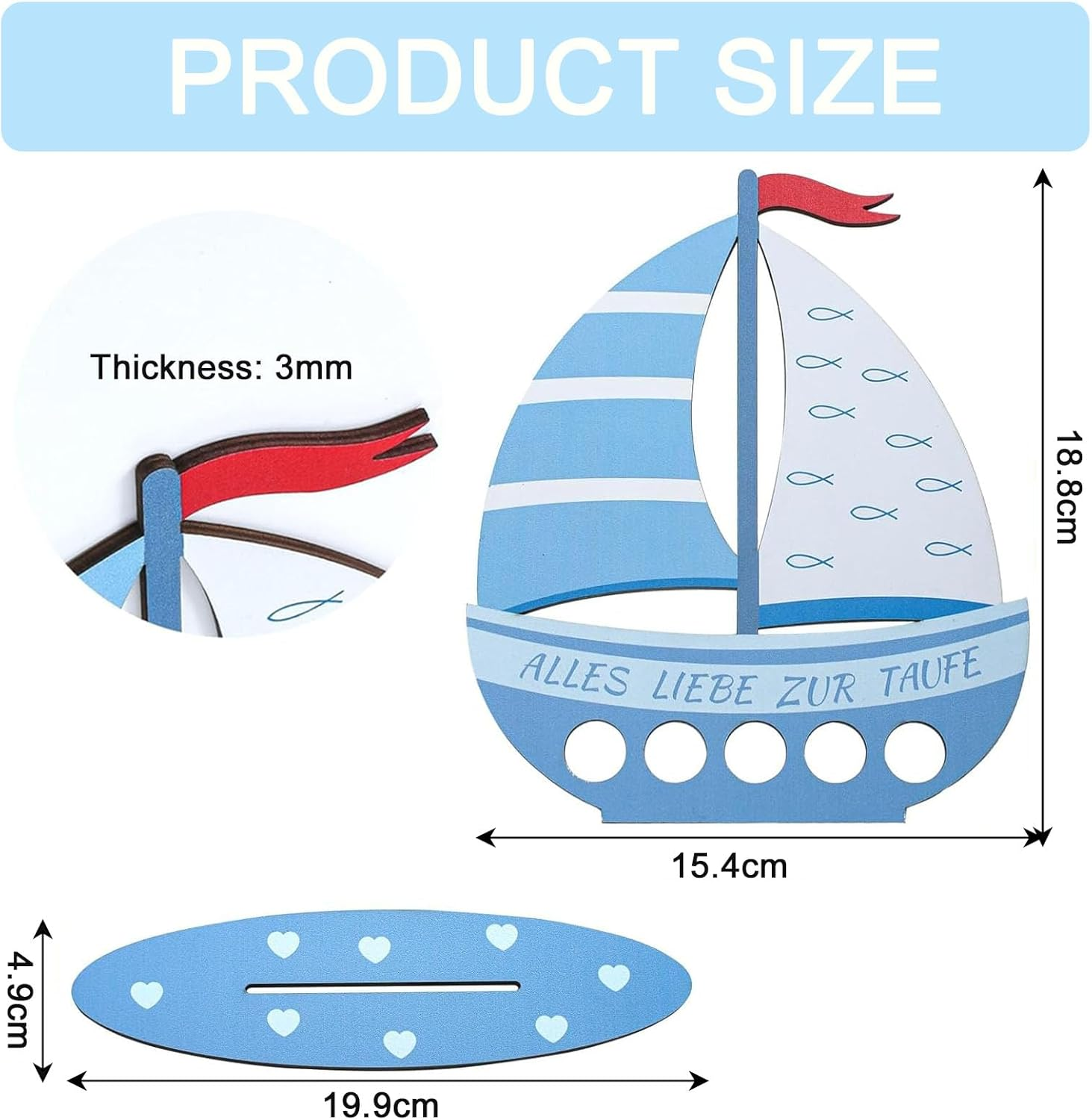 Christening Gifts Boys, Wooden Boat Christening Gift, 19 X 16 Cm Money Gift with Base, Gift Godchild for Christening, Love for Christening, Birth Christening, Money Gift Packaging for Girls and Boys image number 2