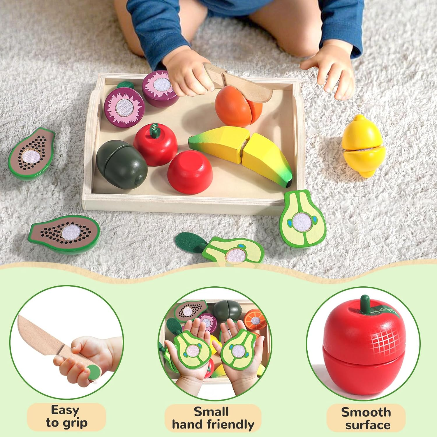 Montessori Toys for 2 Year Old Play Food Cutting Toy Wooden Toys Pretend Play Kitchen Accessories for Kids Fake Food Pretend Play Kitchen Set for Kids 2 3 4 Girls Boys Party Games image number 3