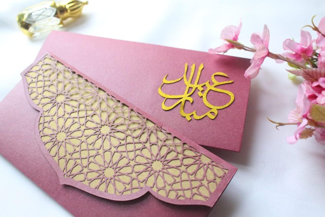 Confetti! (Pack of 10) Eid Money Envelope for Gifting - Eid Mubarak Ramadan Eidi Envelopes - Lanterns and Motif Gold Foil Design