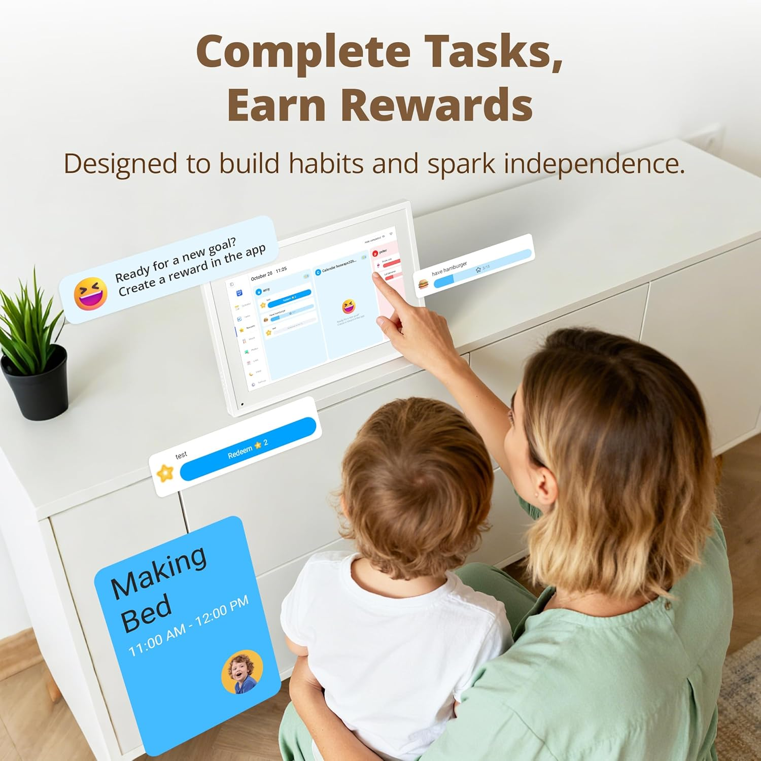 Dragon Touch 10.1" Digital Calendar Chore Chart, 1080P Full HD Interactive Touchscreen, 2026 Smart Family Planner, Electronic Calendar Desk Mountable for Seamless Scheduling White with AU Adapter - White image number 3