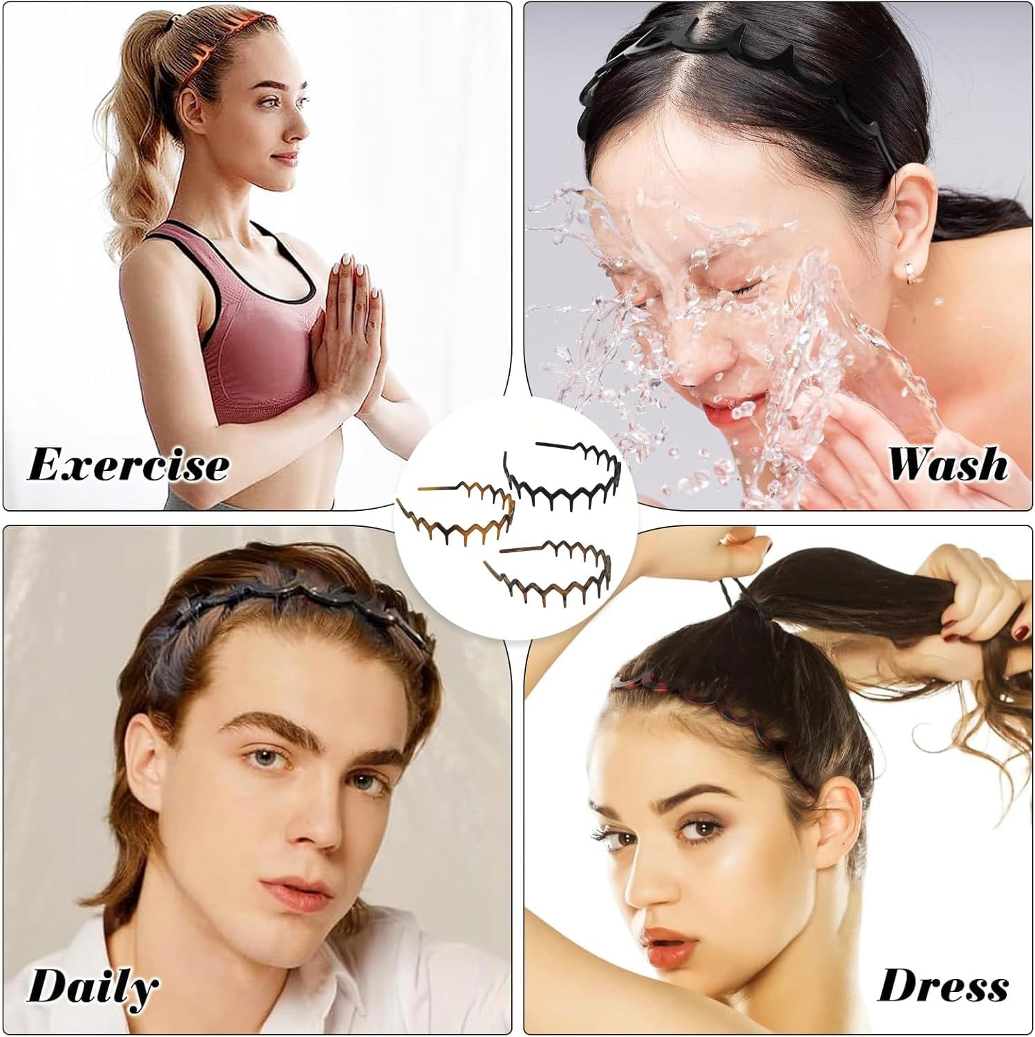 BEANPRECOY Set of 5 Zig Zag Headbands Recycled Plastic Wavy Toothed Hair Band Tooth Comb Hairband Wavy Zigzag Headband for Women and Men Classic 90S Hair Hoop Accessories Multiple Colours image number 4