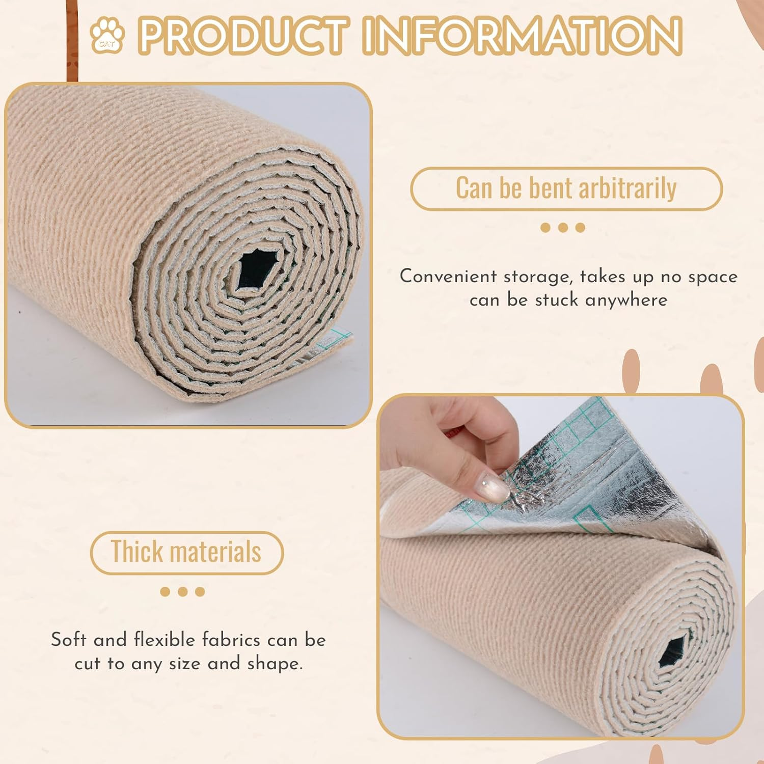 Cat Scratching Mats,200X40 Cm Trimmable Self Adhesive Furniture Protector,Cat Scratch Pad DIY Decorative Cat Tree,Protect Carpets and Sofas