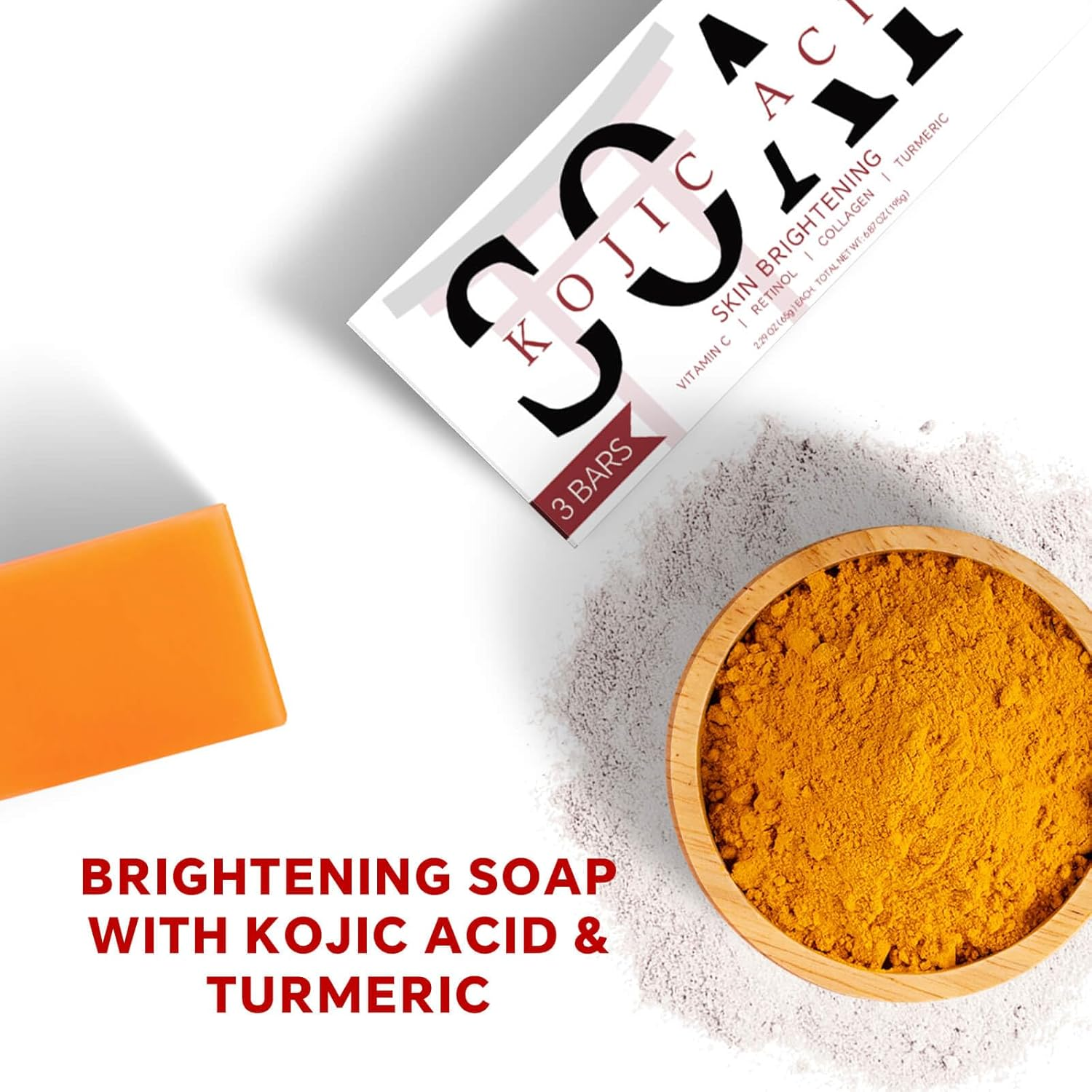 ORIENTLEAF Kojic Acid Soap, Turmeric Soap Bar, Fresh Citurs Scent, Gentle for Face and Body with Vitamin C, Shea Butter, Retinol, Olive Oil, Collagen (3 PACK) image number 6