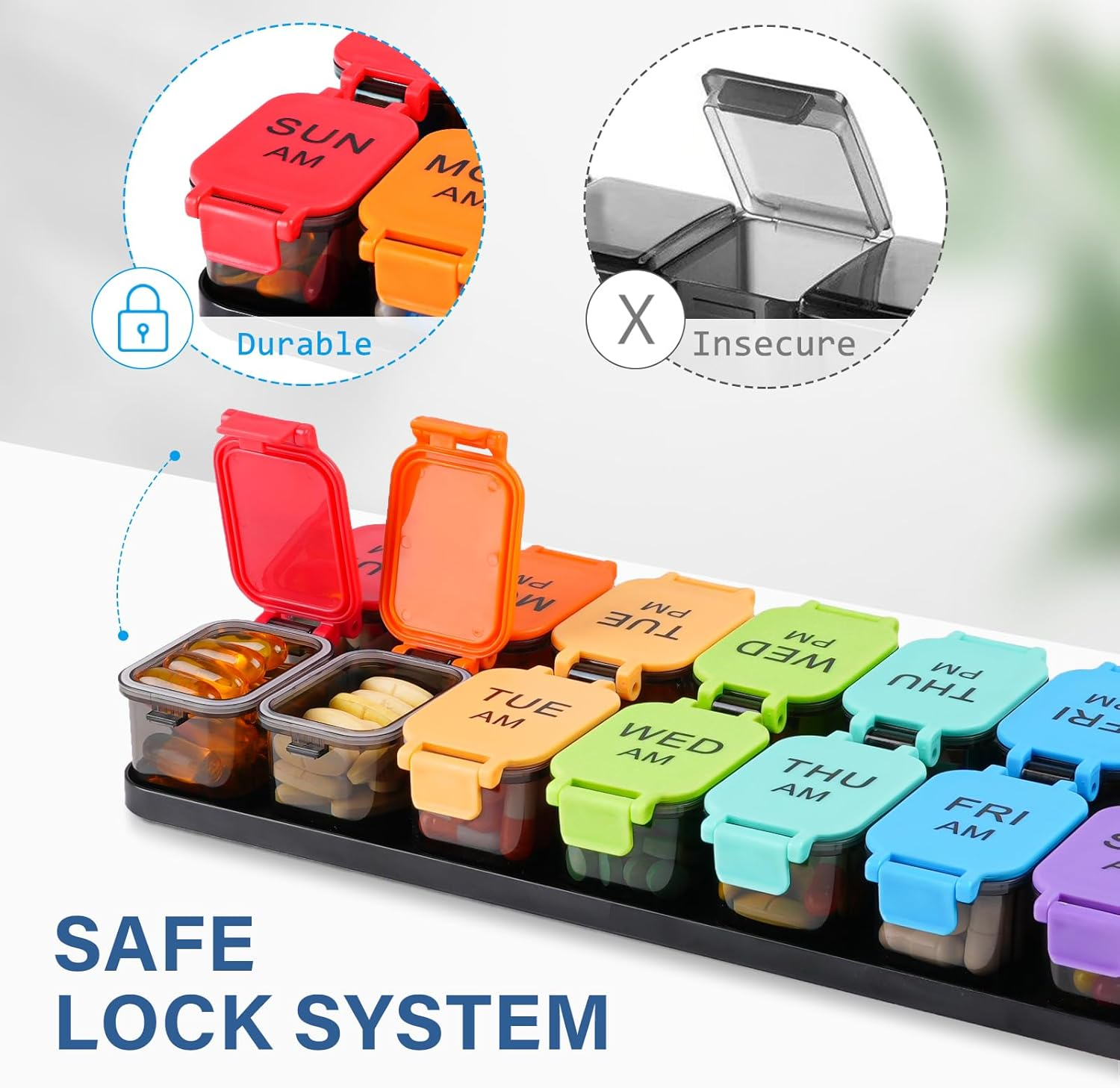 Extra Large Weekly Pill Organizer - 7 Day AM/PM Pill Box, Twice a Day XL Pill Container for Vitamins and Supplements, Airtight & Detachable Design, Ideal for Daily Medication Management