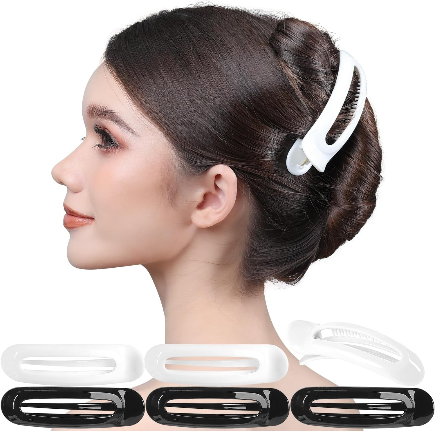 RC ROCHE 6 Pcs Flat Claw Hair Clips for Women Alligator French Barrette Long Thick Hair Duckbill Curved No Slip Grip Lay Flat Side Slide Firm Classic Styling, Large Jelly Candy Multicolor