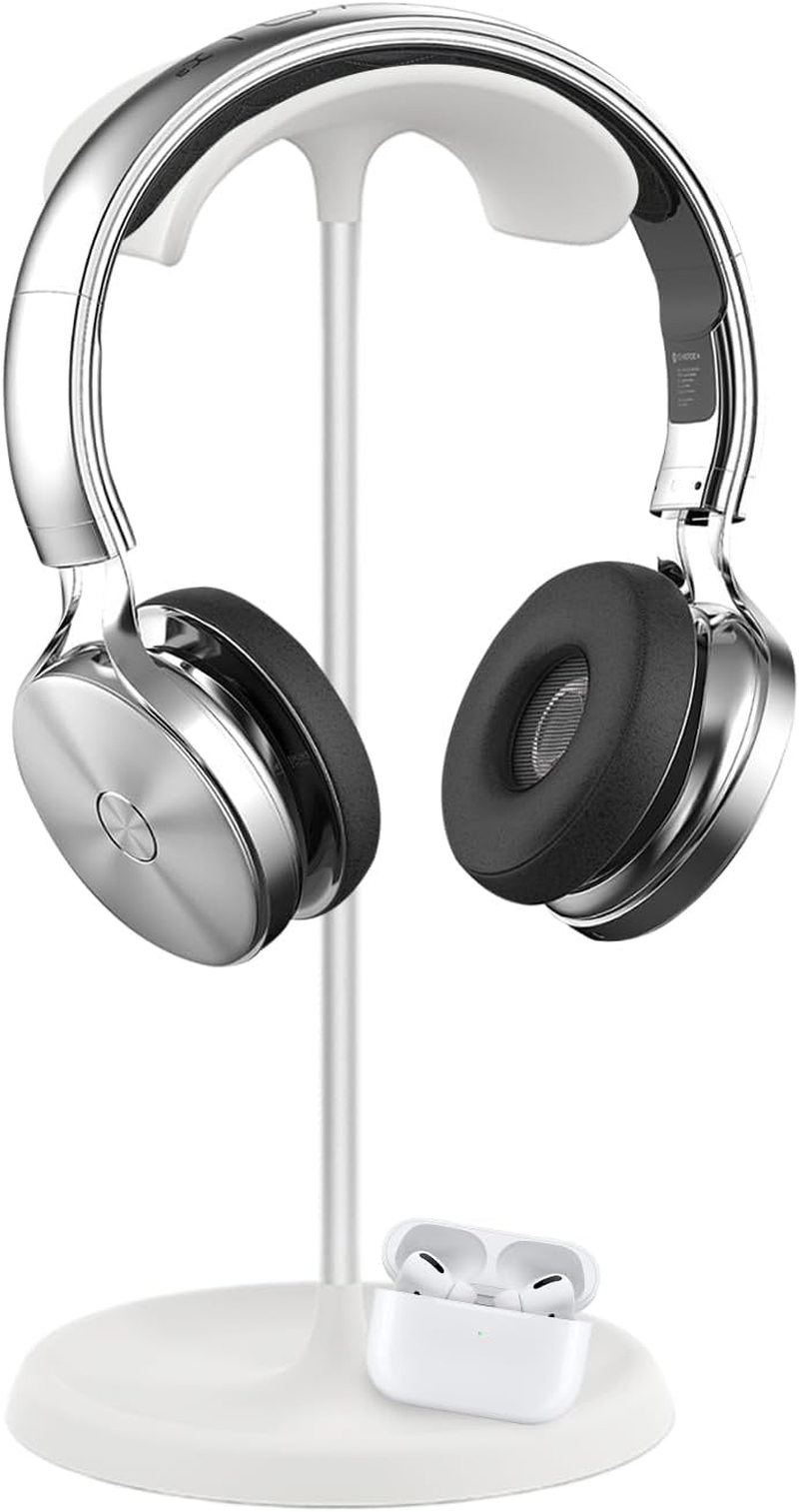 Headphone Stand,Aluminum Headset Stand,Curved Headset Stand with Storage Tray,Heavy Base Gaming Headset Holder,Sturdy Desk Headset Mount Rack for All Headphone Sizes (White) image number 4