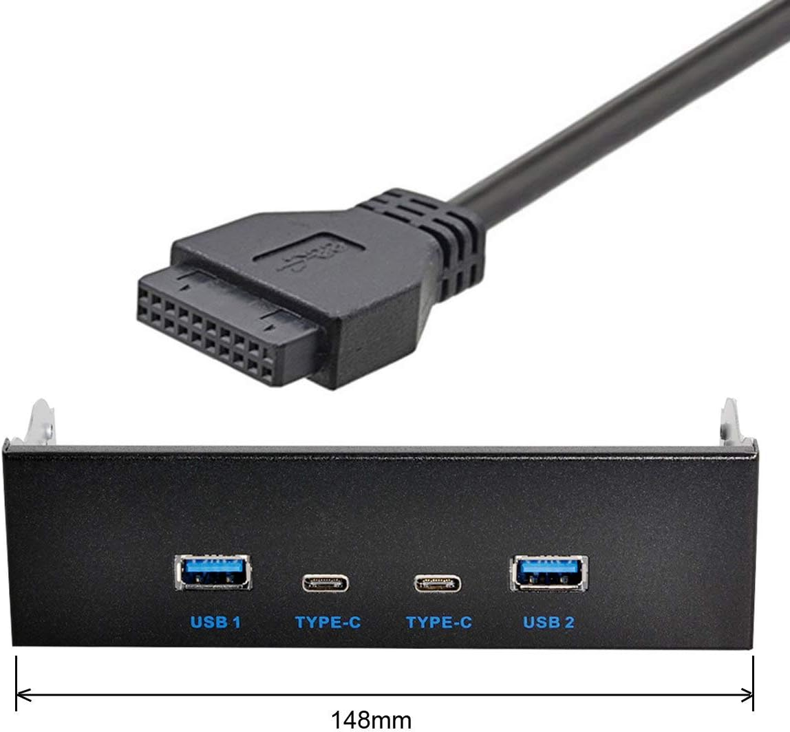 Xiwai USB-C & USB 3.0 HUB 4 Ports Front Panel to Motherboard 20-Pin Connection Cable for 5.25 Inch CD-ROM Bay image number 4