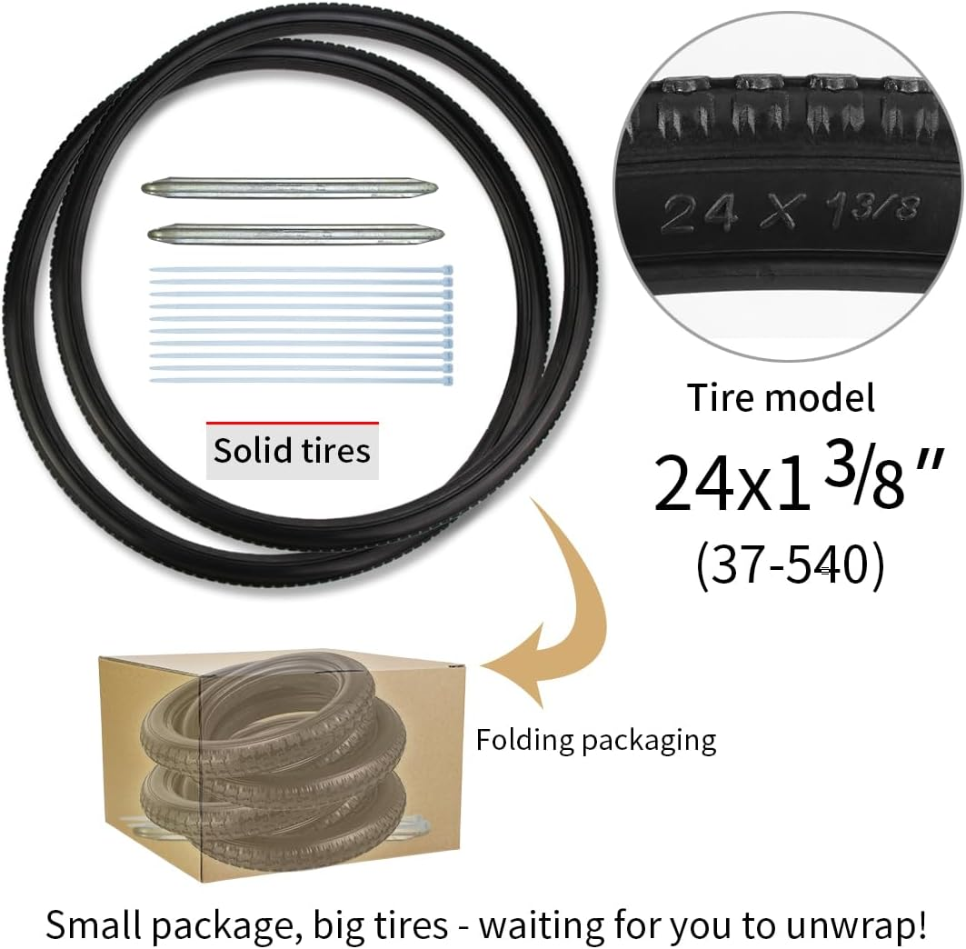 Wheelchair Rear Wheel Solid Tires 20X1 3/8", 22X1 3/8", and 24X1 3/8"PU Non Pneumatic Tires Are Suitable for Most Wheelchair Tire Replacement (24X1 3/8" Black) image number 1