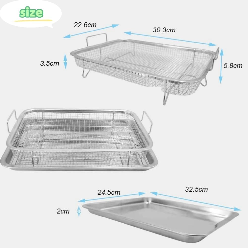 HIDOSNG 1PCS Air Fryer Basket Tray for Oven, Large Crisper Tray and Basket Stainless Steel, Air Fryer Rack Roasting Basket for Chicken Fries Bacon (Silver)