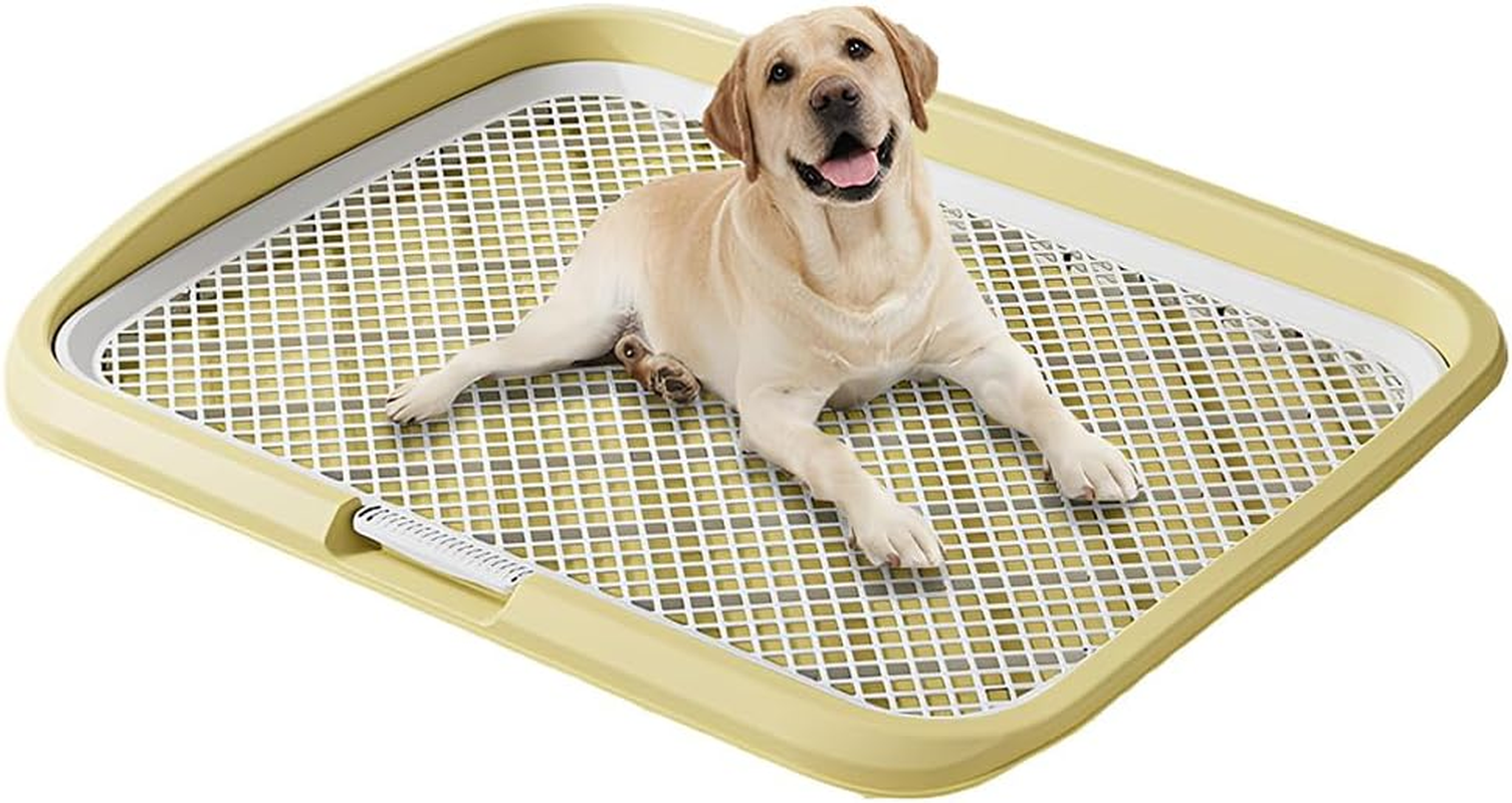 TOMVAES Small Puppy Dog Toilet, Dog Potty Train Pad Puppy with Protection Wall Mesh Grids Dog Toilet Dog Toilet, Reusable, Easy to Clean（Light Yellow） (Light Yellow, Extra Large)